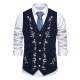 Men's Autumn/Winter Fashion Colorblock Embroidered Single-Breasted Corduroy Vest