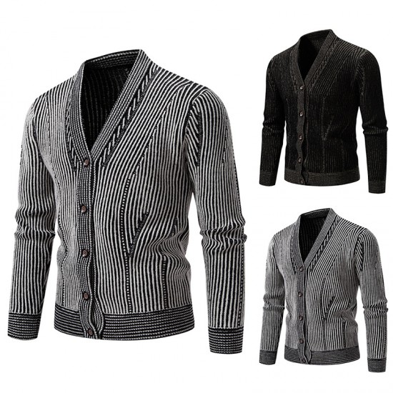 Men's Autumn Casual Fashion Sweater: Striped Long-Sleeved Cardigan Jacket