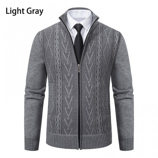 New Men's Autumn/Winter Stand-up Collar Sweater: Jacquard Jacket, Thickened Warm Casual Sweater