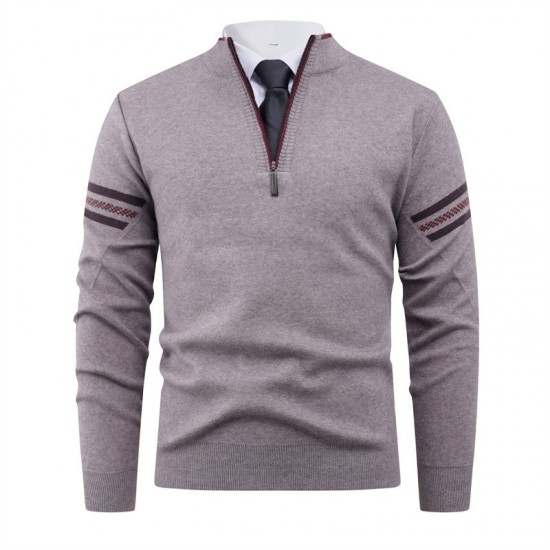 2025 European Size Autumn and Winter New Men's Thick Half-Zip Sweater: Jacquard Knit Sweater