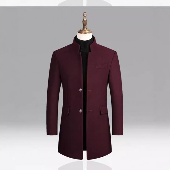 2025 Men's Autumn and Winter: Thickened Woolen Coats, Mid-length Stand-Up Collar Casual Coats