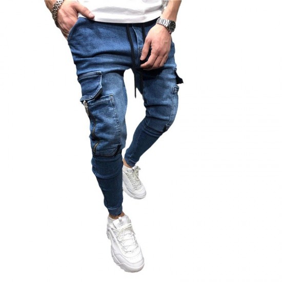 2025 European and American: Men's Multi-Pocket Hip-Hop Washed Casual Sweatpants, Tapered Jeans, Fall/Winter Men's Fashion