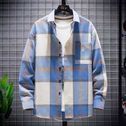 Spring/Autumn New Men's Plaid Shirt: Long-sleeved Loose Teen Casual Shirt Trend