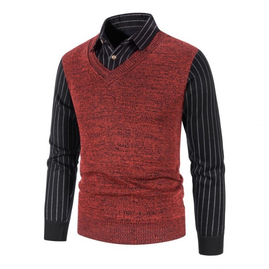 Fall/Winter New Men's Fake Two-Piece Plus Size Sweater: Business Casual Shirt Collar Design