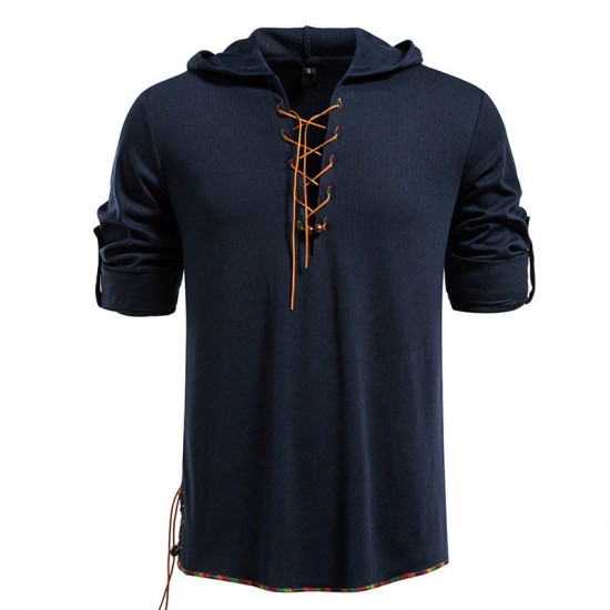 2025 European New Men's Drawstring Hooded Casual Fashion Long-Sleeved T-Shirt