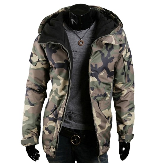 AliExpress European-sized: Men's European and American Casual British Camouflage Trendy Hooded Cotton Jackets (Slim Fit)