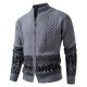 2025 Autumn and Winter New Men's Knitted Cardigan: Retro Cable-Knit Ethnic Style Stand-Up Collar Sweater