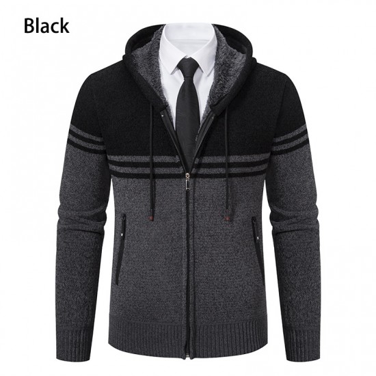 Men's Color-blocked Casual Long-sleeved Sweaters: Popular Collection Fashionable Hooded Cardigan Sweater Jacket