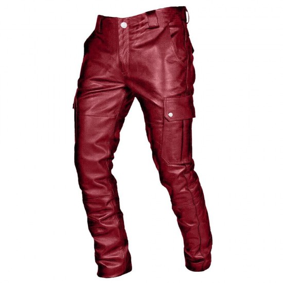 Spring/Autumn New Punk European and American Gothic Style: Dark Rock Motorcycle Leather Pants, Men's Casual American PU Leather Trousers