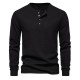 Autumn and Winter New Men's Four-button Waffle Henley T-shirt: Long-sleeved T-shirt
