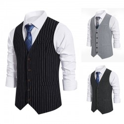European Size New Men's Striped Single-Breasted Vest: Casual Striped Suit Retro Vest