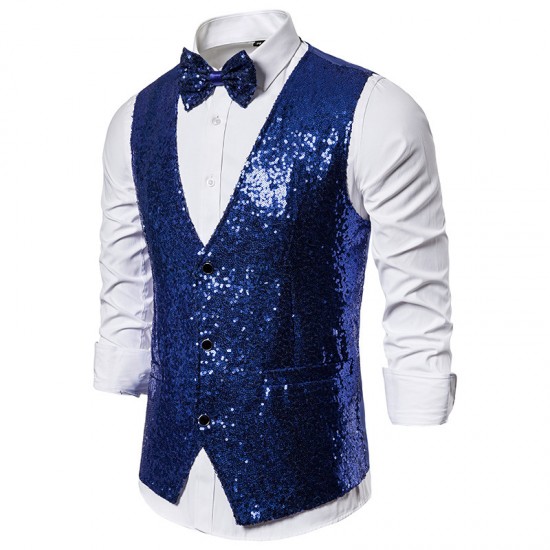 New Men's Stage Costume: Small Sequin Vest for Photo Studio Host, Singer, Emcee