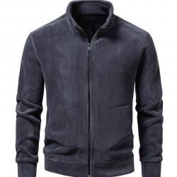 2025 European Autumn/Winter Men's Fleece Casual Cardigan: Stand Collar Sweater, Versatile Plush Jacket