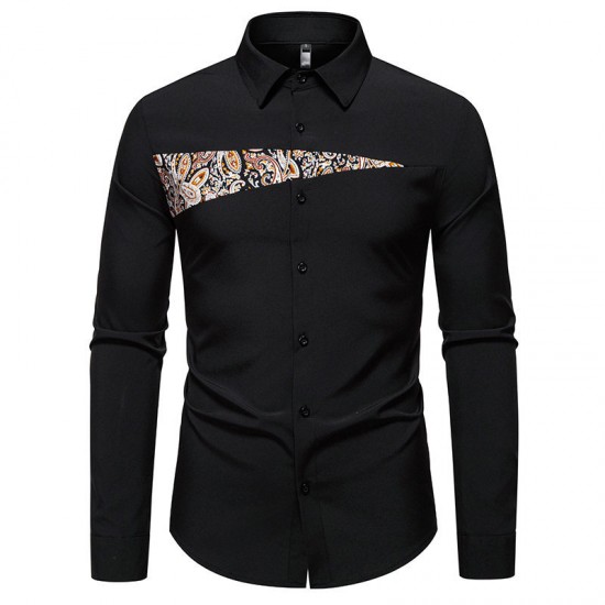 2025 New Autumn and Winter Men's Cashew Colorblock Fashionable Design Casual Long-sleeved Shirt