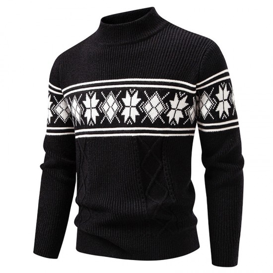 2025 Autumn and Winter New Men's Fashion Casual Knitted Sweater: Retro Jacquard Bottoming Shirt