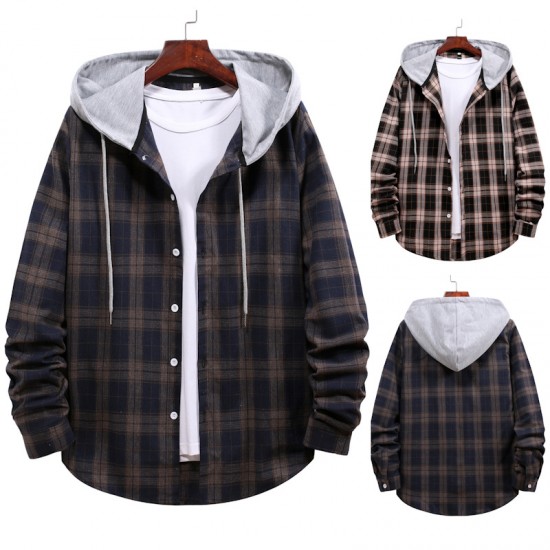 AliExpress Spring/Autumn New Men's Couple Hooded Plaid Shirt HC07
