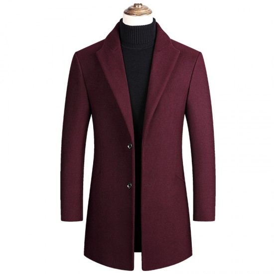 Autumn/Winter Men's Mid-Length Solid Color Tweed Trench Coat: Fashionable Casual Cardigan