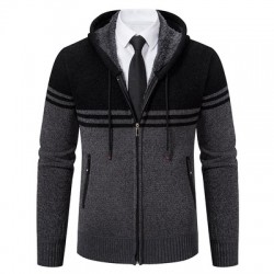 Men's Color-blocked Casual Long-sleeved Sweaters: Popular Collection Fashionable Hooded Cardigan Sweater Jacket