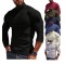 2025 Autumn/Winter Men's Solid Color Fleece Long-Sleeved T-Shirt: Knitted Undershirt, Slim-Fit High-Neck Warm Top