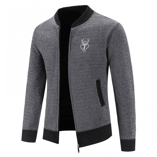 AliExpress Fall/Winter New Men's One-Piece Fleece Knit Cardigan: Long-sleeved Sweater, Casual Stand-Up Collar Sweater