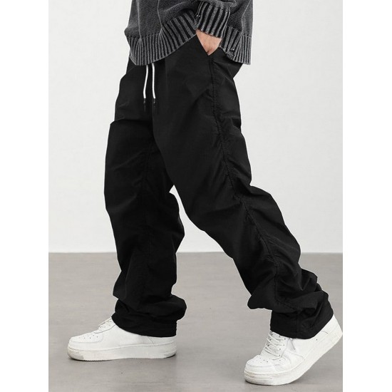 Autumn/Winter Men's American-Style High Street Casual Overalls: Solid-Color Straight-Legged Loose Parachute Pants