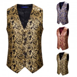 Autumn and Winter Large Size Vest: New European Size Gold-stamped Cashew Print Suit Vest