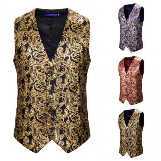 Autumn and Winter Large Size Vest: New European Size Gold-stamped Cashew Print Suit Vest