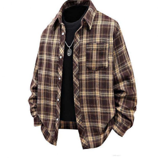 2025 Spring/Autumn New Men's Plaid Lapel Long-Sleeved Shirt: Casual Loose Shirt Jacket