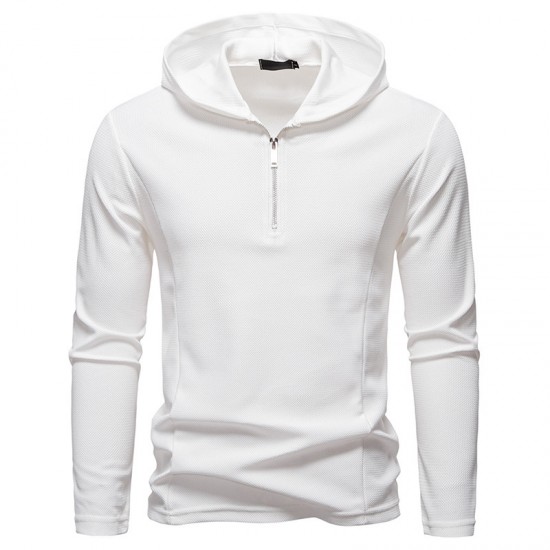2025 European Size New Fall/Winter Men's Simple Casual Long-Sleeved Hooded T-Shirt: Zipper Design