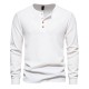 Autumn and Winter New Men's Four-button Waffle Henley T-shirt: Long-sleeved T-shirt