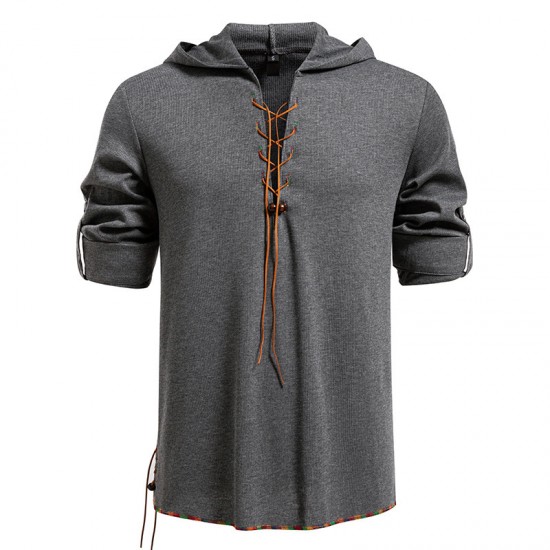 2025 European New Men's Drawstring Hooded Casual Fashion Long-Sleeved T-Shirt