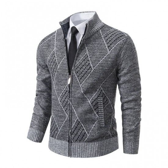 Men's Autumn/Winter Cardigan Casual Sweater: Plush Thickened Stand-up Collar Knitted Jacket