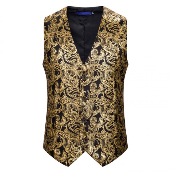 Autumn and Winter Large Size Vest: New European Size Gold-stamped Cashew Print Suit Vest