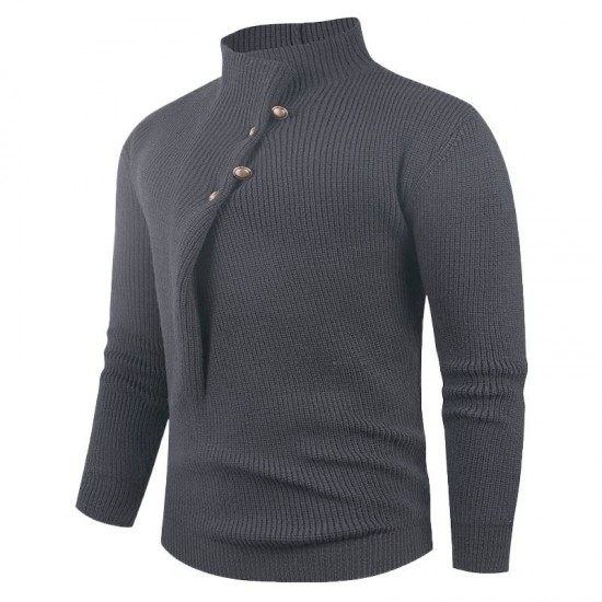 2025 New Autumn and Winter Fashion Stand-up Collar Button-down Solid Color Men's Casual Sweater
