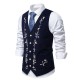 Men's Autumn/Winter Fashion Colorblock Embroidered Single-Breasted Corduroy Vest