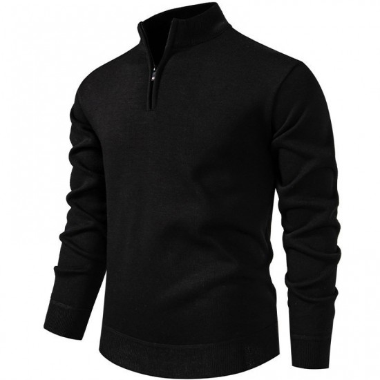 Men's New Solid Color Thickened Sweater: Stand-Up Collar Half-Zip Slim-Fit Knit Top, Men's Top