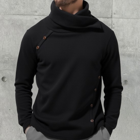 2025 Autumn/Winter New Men's Fashion British Style Pile Collar Long Sleeve Sweater: Men's Base Shirt
