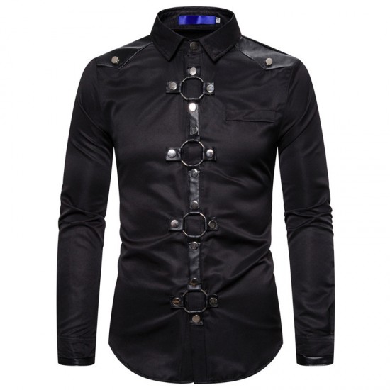 2025 European-sized Export New: Men's Autumn and Winter Dark-toned Gothic-style Rivet Long-Sleeved Performance Shirts