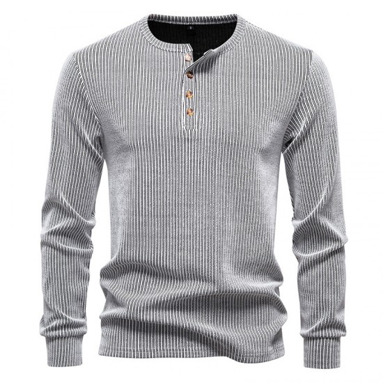 2025 European Size New Men's Henley Collar Casual Long Sleeve T-Shirt: Men's Autumn/Winter Simple Base Shirt