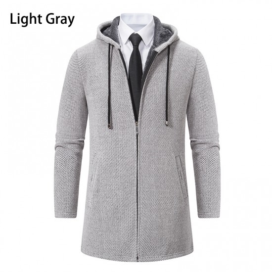 Autumn Men's Fashion Hooded Cardigan Sweater: Mid-Length Plush Thickened Cardigan Sweater Jacket