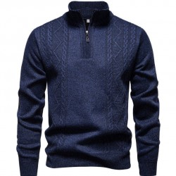 2025 European Size Autumn/Winter New Men's Casual Jacquard Sweater: Stand Collar Zipper Pullover