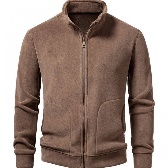 2025 European Autumn/Winter Men's Fleece Casual Cardigan: Stand Collar Sweater, Versatile Plush Jacket