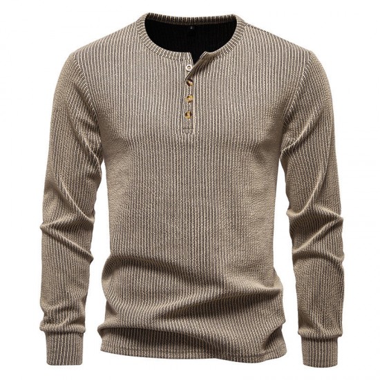2025 European Size New Men's Henley Collar Casual Long Sleeve T-Shirt: Men's Autumn/Winter Simple Base Shirt