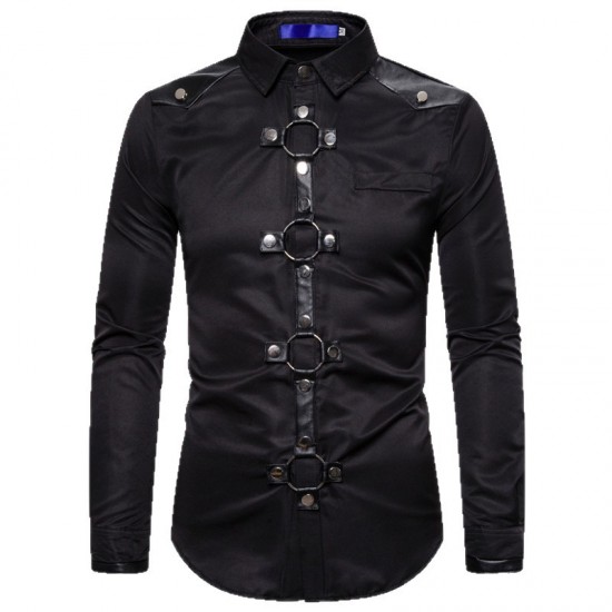 2025 European-sized Export New: Men's Autumn and Winter Dark-toned Gothic-style Rivet Long-Sleeved Performance Shirts