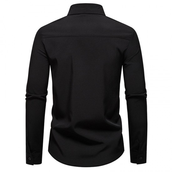 2025 New Fashion Men's Black and White Dotted Colorblock Design: Casual Long-Sleeved Shirt