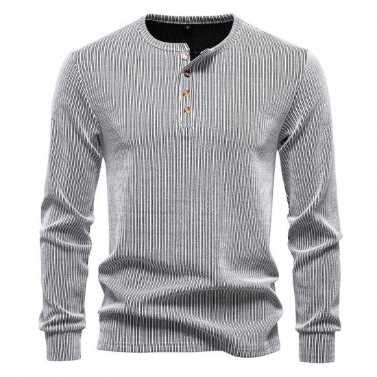 2025 European Size New Men's Henley Collar Casual Long Sleeve T-Shirt: Men's Autumn/Winter Simple Base Shirt