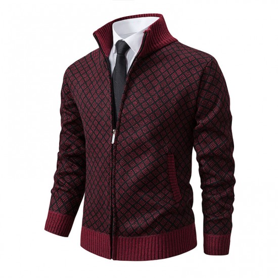 2025 Fall/Winter: Men's Plaid Jackets, Men's Stand-Up Collar Slim Fit Long-Sleeved Casual Sweaters, Men's Fashion Outerwear