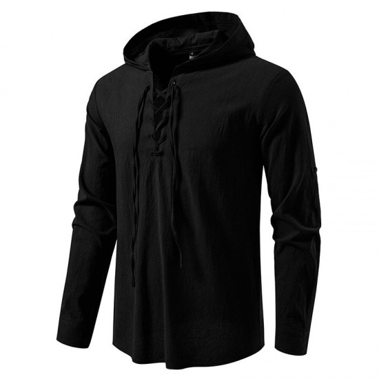 2025 New European-Sized Men's Long-Sleeved Hooded Casual Shirt