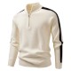 2025 Autumn/Winter New Men's Color-Block Sweater: Oversized Stand-Up Collar Half-Zip Jacket