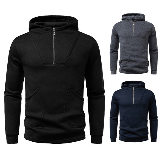 2025 Autumn/Winter New Men's Zippered Hooded Slant Pocket Sweatshirt: Men's Casual Jacket